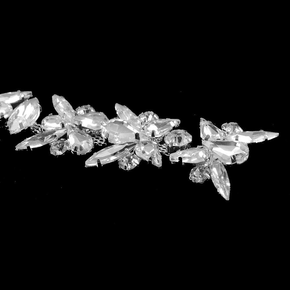 Тесьма из страз Морозный узор, никель, белый, ярд. Тесьма из страз
