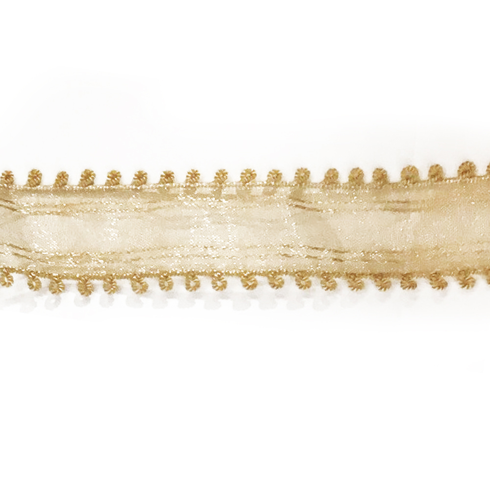 Тесьма органза с петельками 2,5см бежевый, 100ярд. Тесьма