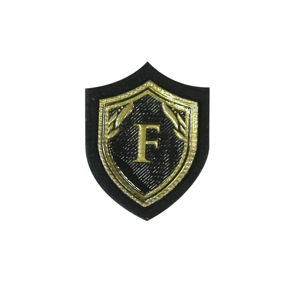Нашивка тканевая резиновая накладка F 2,6*3,5см, черная, золото, шт. Нашивка Ткань