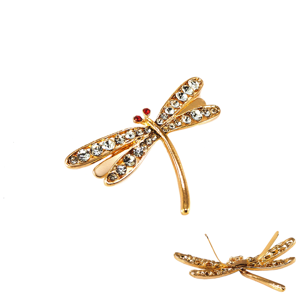 Краб металл Стрекоза 5,6*3,6см GOLD, белые, красные камни, шт. Крабы Металл Цветы, Жуки