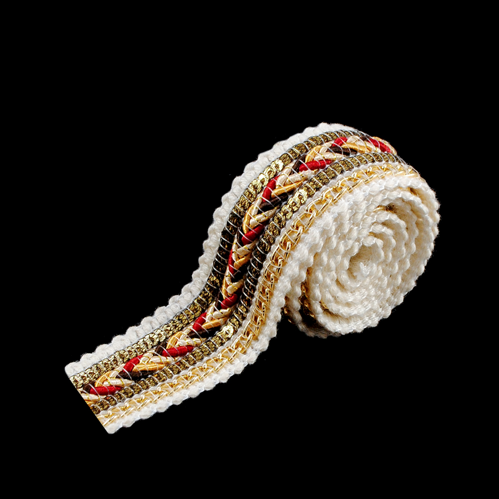 Тесьма Шнур, цепи и пайетки 2,6см белый, красный,  коричневый, золотые пайетки, золотая цепь, золото, 50ярд. Тесьма