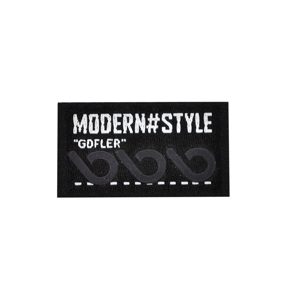 Лейба тканевая со светоотражающим лого  MODERN STYLE, 2,3*4см, черный, белый, радуга, шт. Лейба Ткань