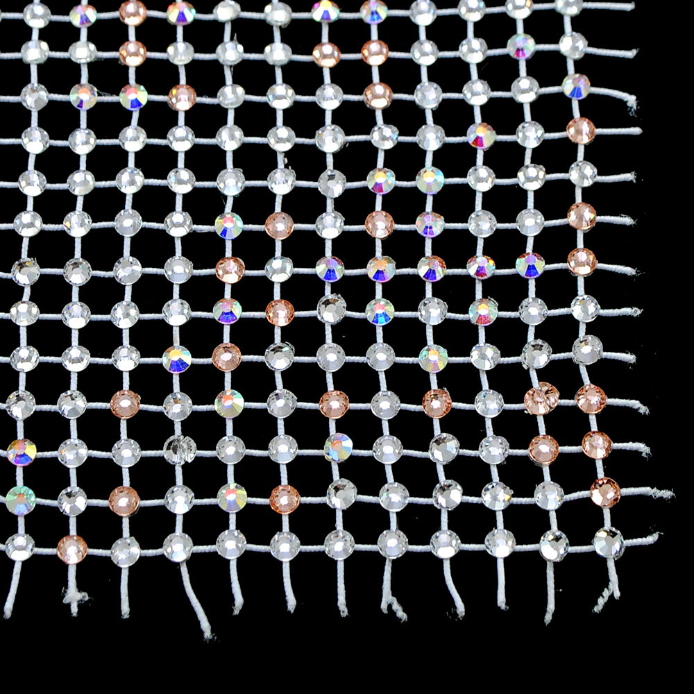 Сеть из резинки со стразами SS12, 24*38см белый, crystal AB, champagne, шт. Сеть со стразами