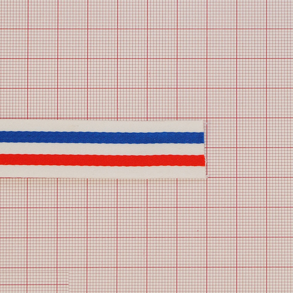 Тесьма тканевая пришивная 2см, белый, красный, синий, 50ярд. Тесьма