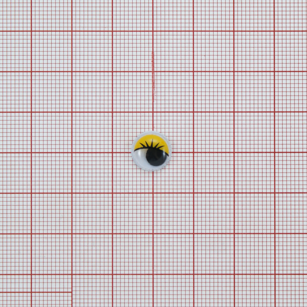 Глаз F-02, 8мм, белый, желтые реснички, подвижный черный зрачок, 1тыс.шт. Глазики F