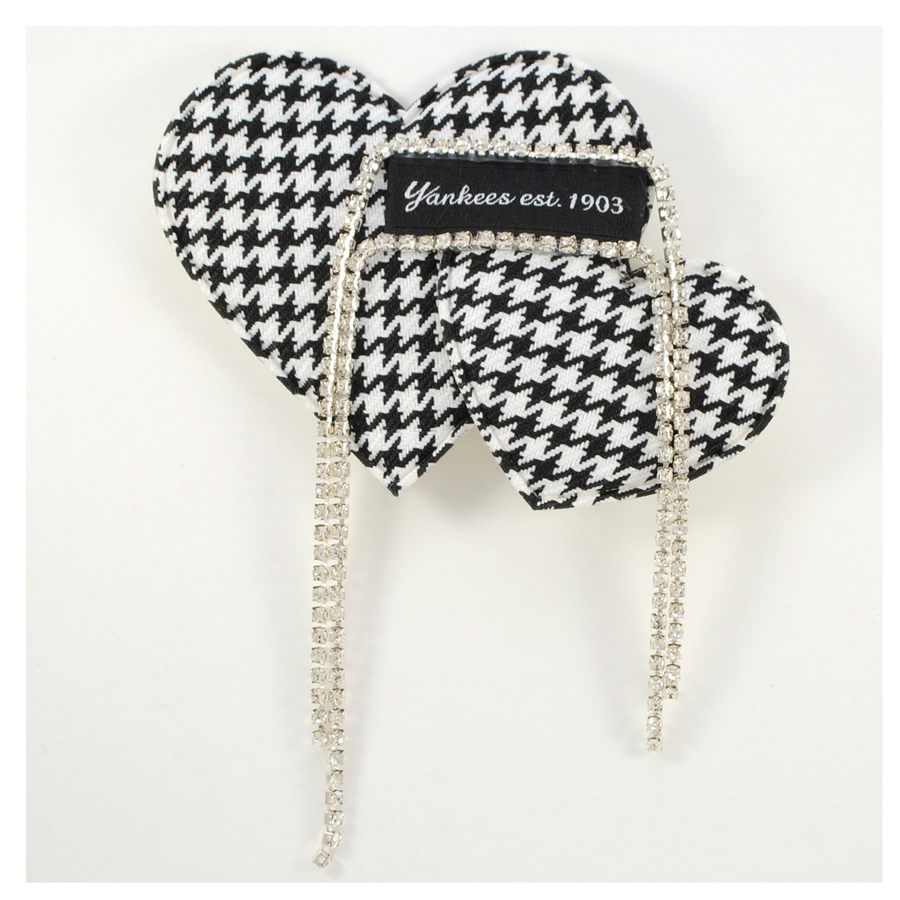 Булавка с шевроном Сердца, 12*8см,  черно-белый, узор гусиные лапки, нити страз, шт. Булавки