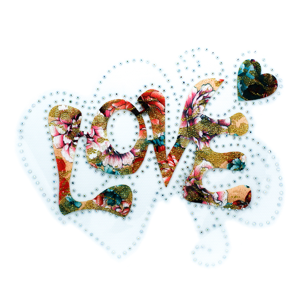 Аппликация клеевая стразы Love 21*17см цветная, шт. Аппликации клеевые Стразы комб.