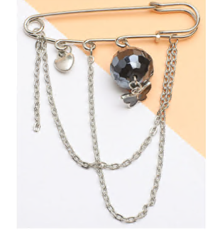 Булавка Бабочка и бусина, 7см, никель,черный, шт. Булавки