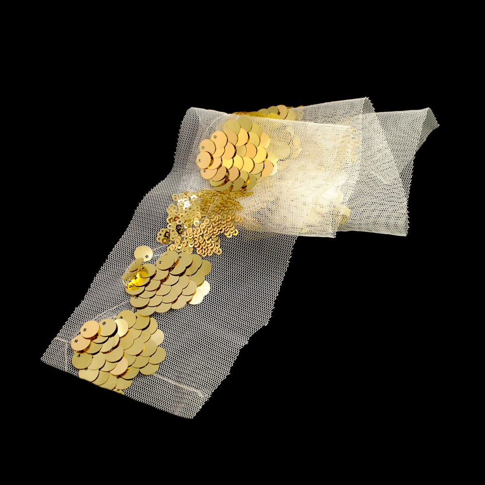 Тесьма Сети 7см белый и золотые пайетки, 30ярд. Тесьма