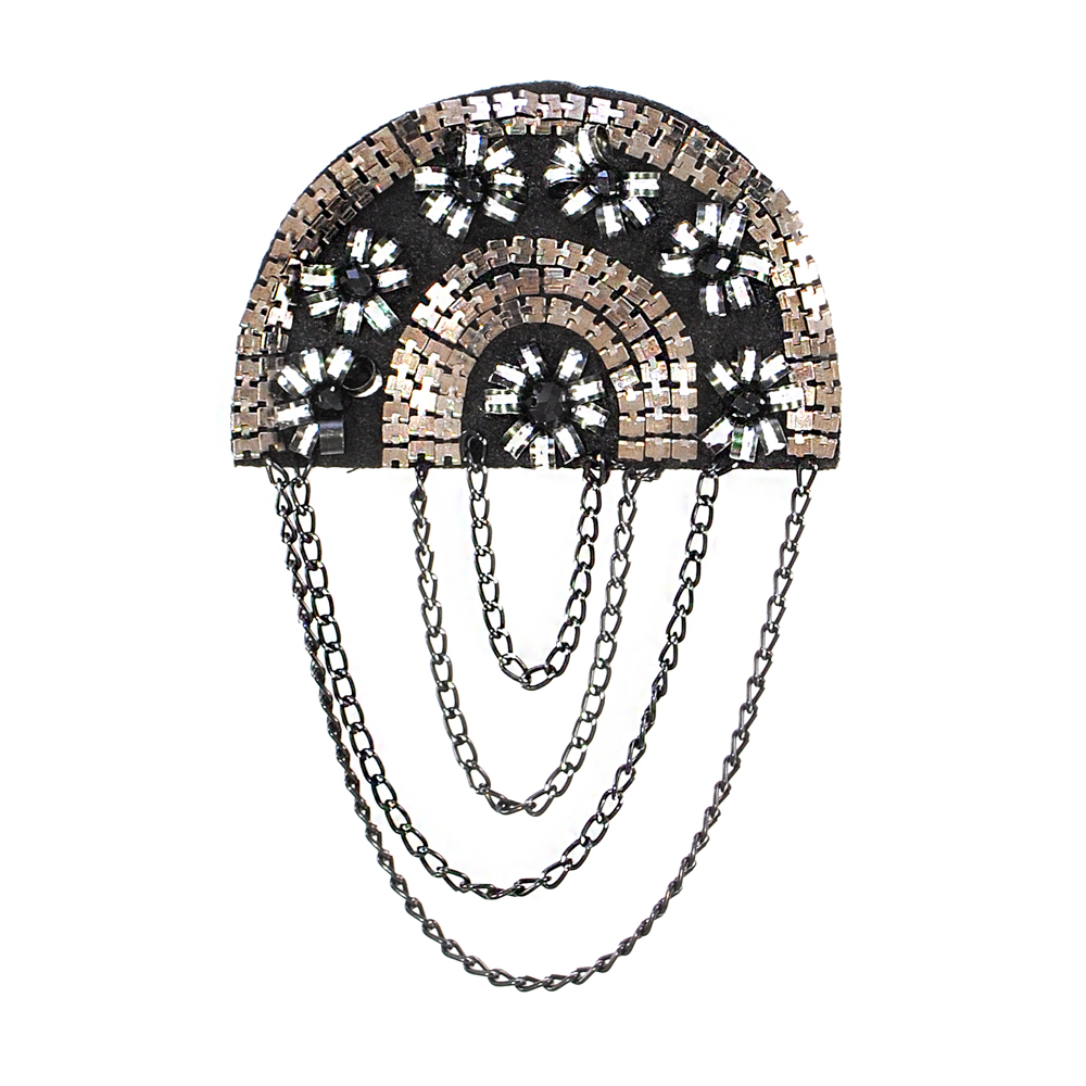 Аппликация декор черный флиз.Эполет, цепи металл, черн. цепочки. Аппликация Декор