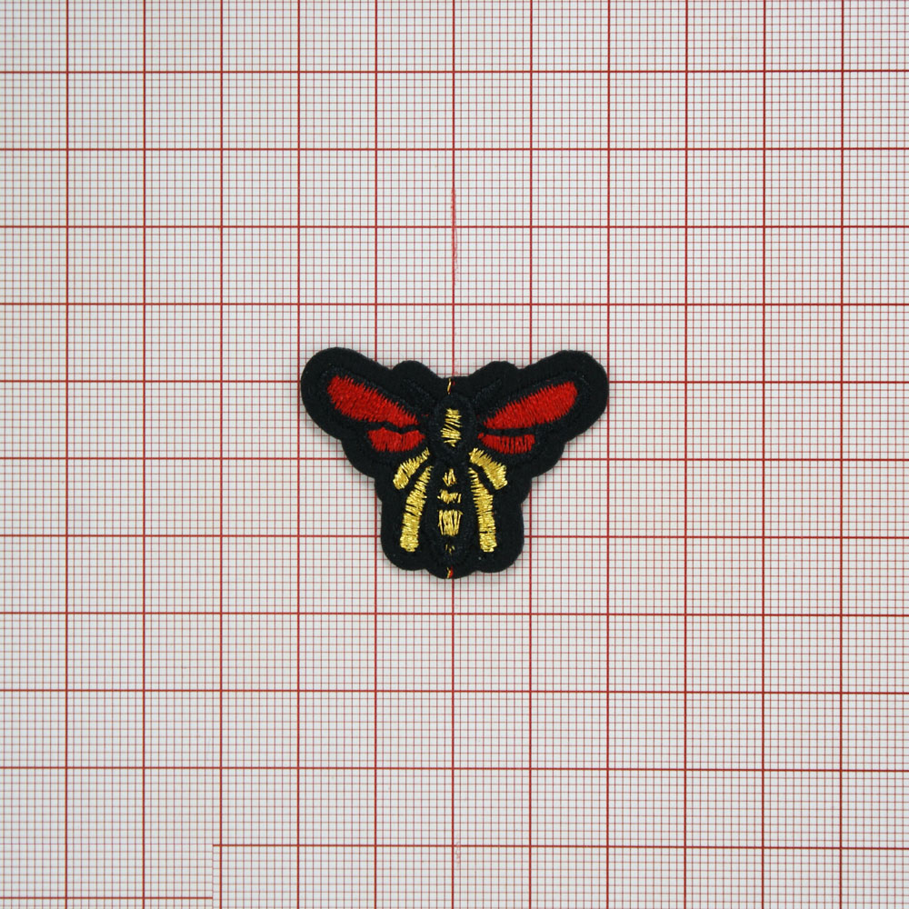 Аппликация клеевая вышитая Пчела 4*3см черный, красный, желтый, шт. Аппликации клеевые Вышивка