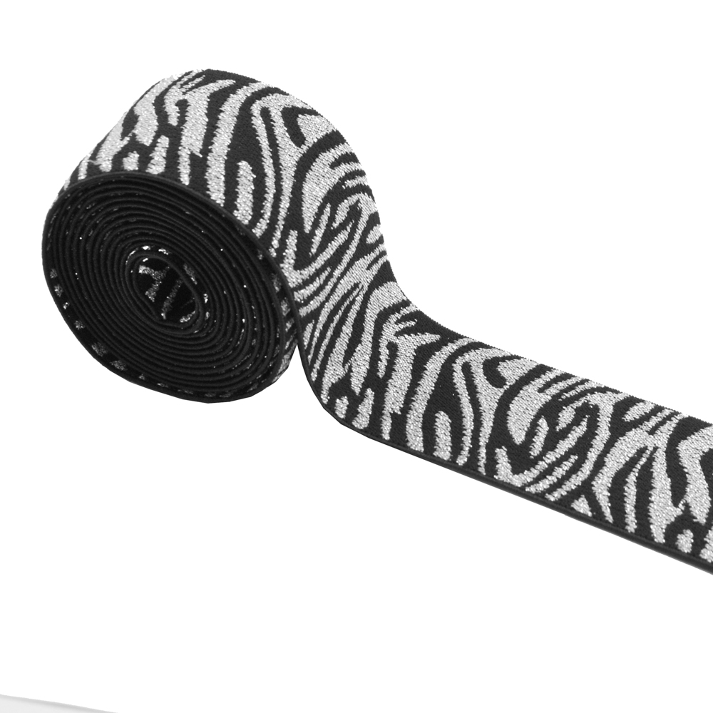 Резинка Зебра, 4см, серебро, черный, ярд. Резинка