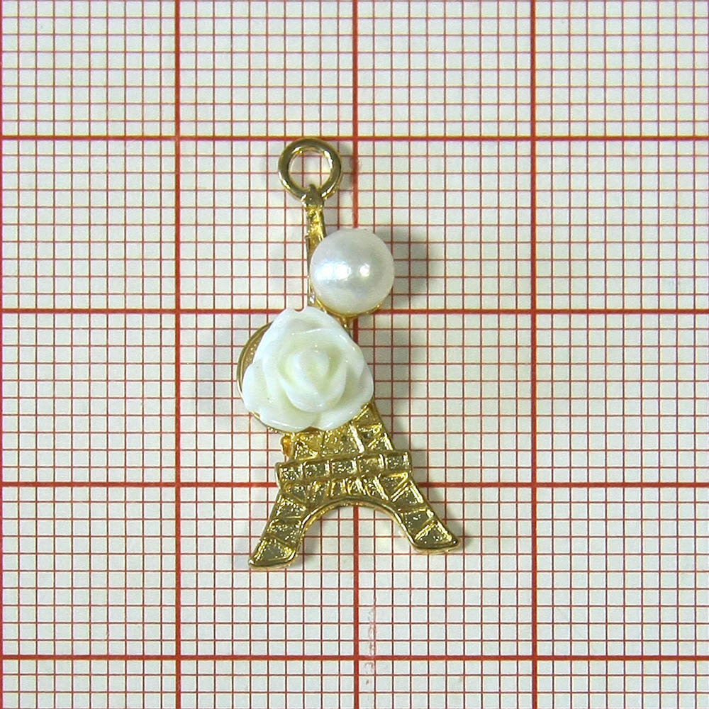 Подвеска металл Эйфелева башня и роза 12*24мм, GOLD, белый жемчуг, шт. Подвески