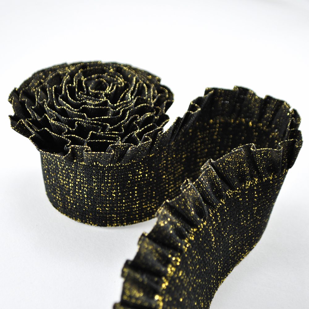 Резинка №18 5см оборка, черная, люрекс золото, ярд. Резинка