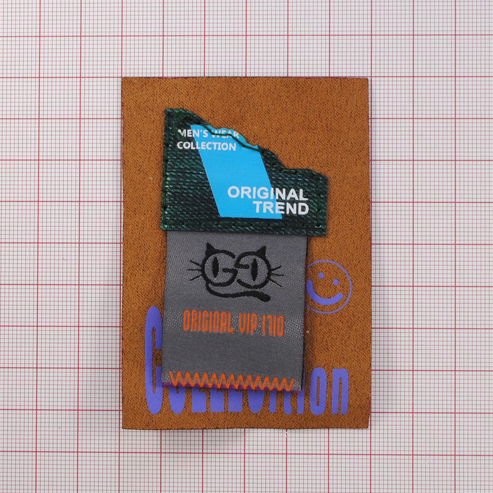 Лейба ткань Original trend, 8,5*6см, корич. фон, зел., сер., гол., жаккард. флажок, шт. Лейба Ткань