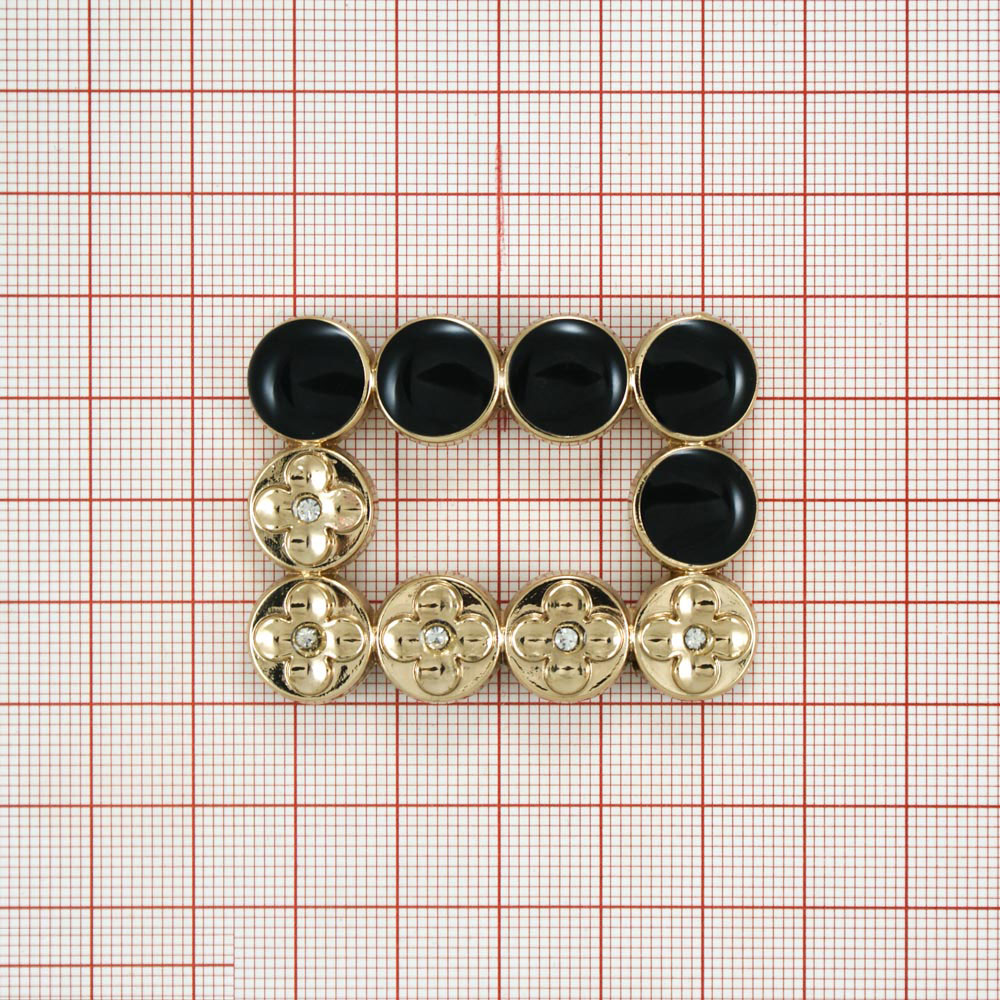 Краб металл HY-В12932 Рамка 50*39мм GOLD, черная эмаль, белые камни, шт . Крабы Металл Геометрия Декор