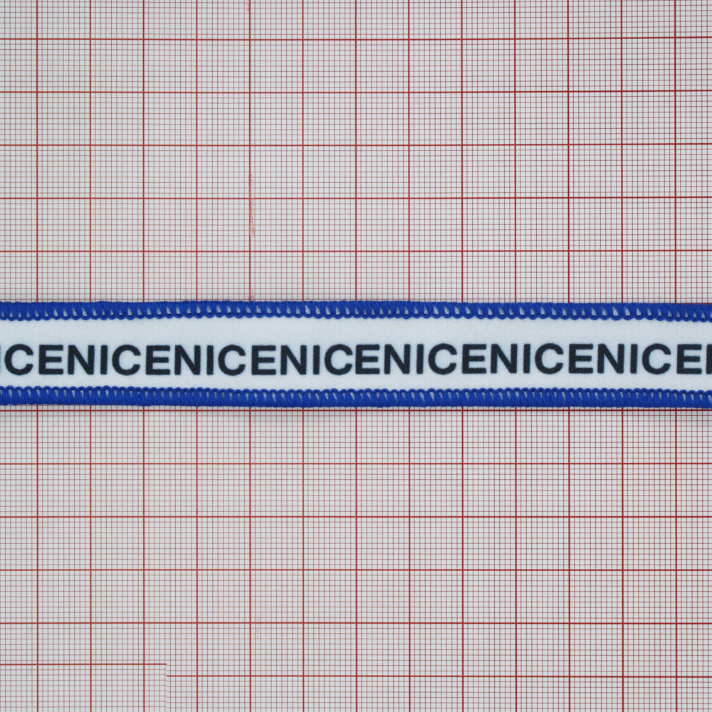 Нашивка тканевая NICE лента 26,5*1,8см белая, черный, синий оверлок, шт. Нашивка Вышивка, Ткань