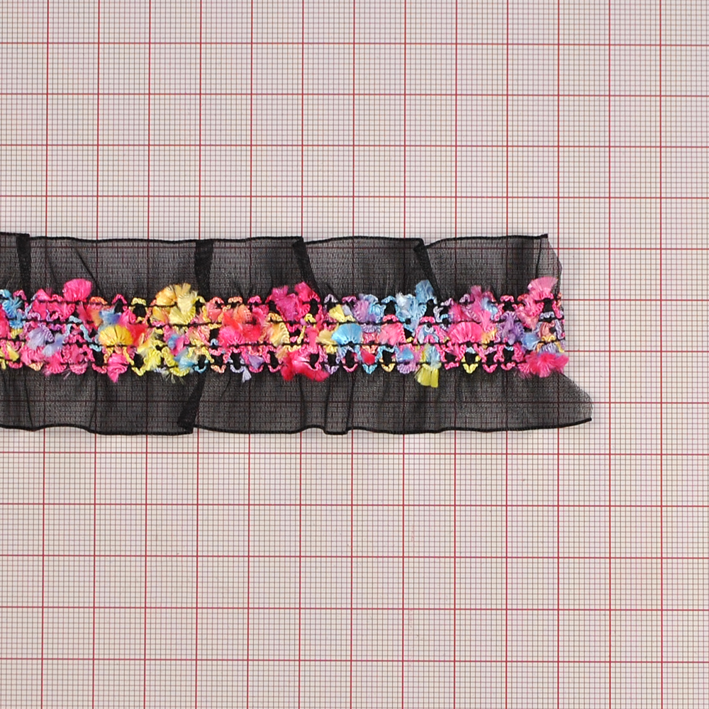 Подвязка, 3,5см, органза черная, декоративная отделка меланжевым шнуром, м. Отделка Тесьма