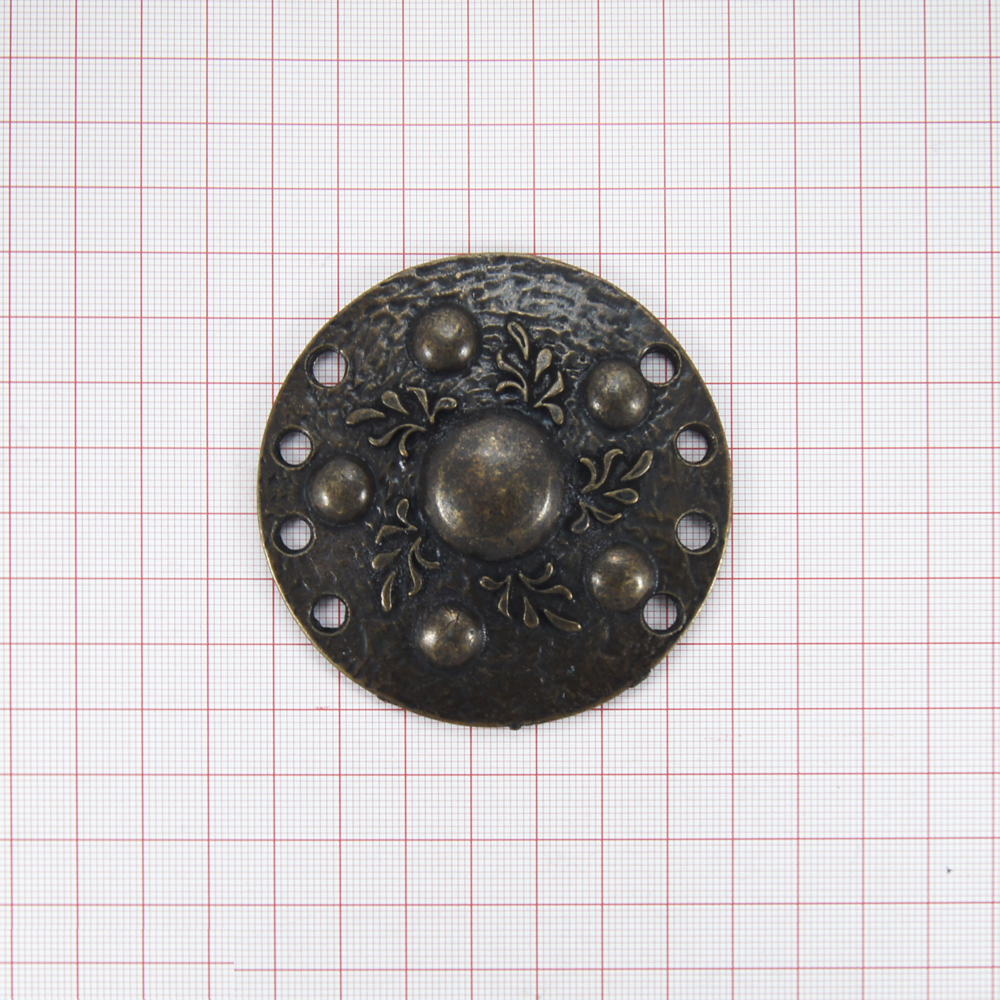 Пряжка накладка круглая декоративная с выпуклым рисунком (цвет антик). Пряжка накладка