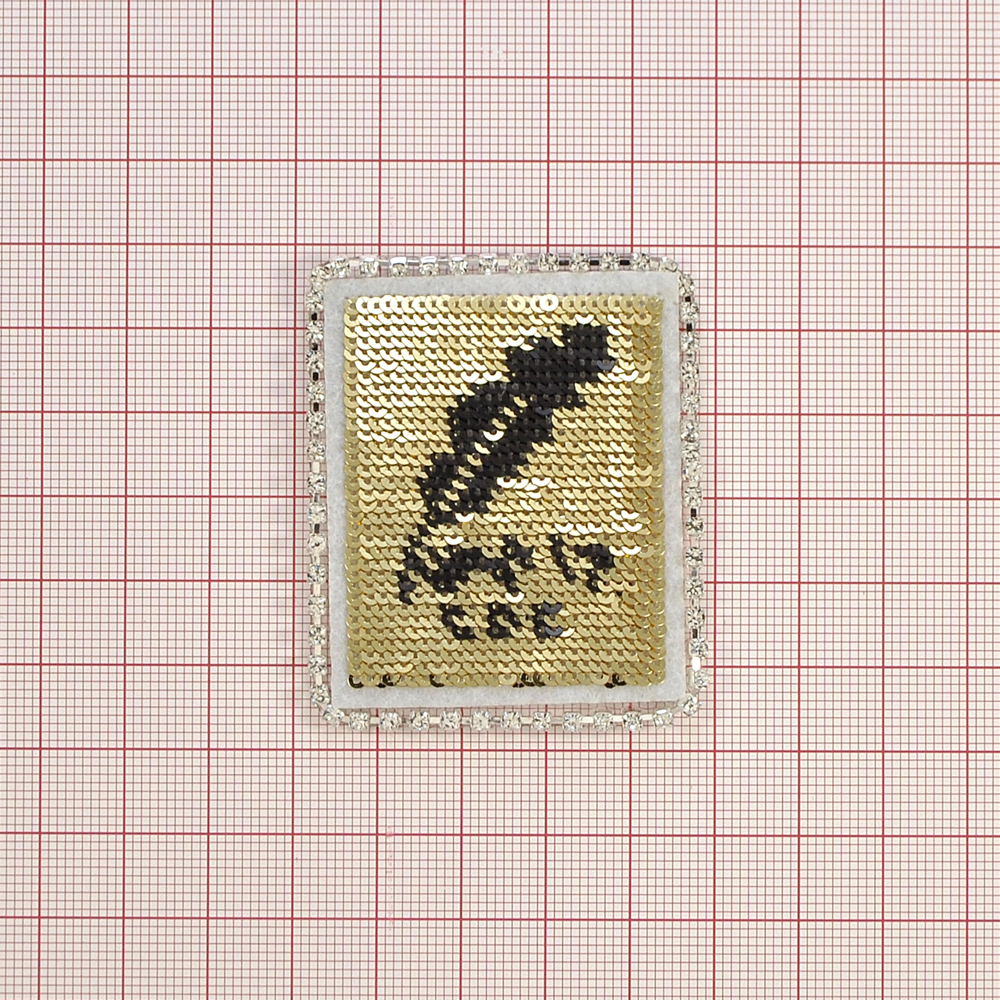 Аппликация клеевая, пайетки, Перо, 4,5*5,5см, черный, золото, шт. Аппликации клеевые Пайетки