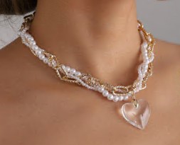 Ожерелье Сердце, 40+5см, золото, белый, бусины, шт. Украшения