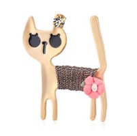 Брошь Кошка с цветком, 3,2*4см, золото, черный, розовый, шт. Броши