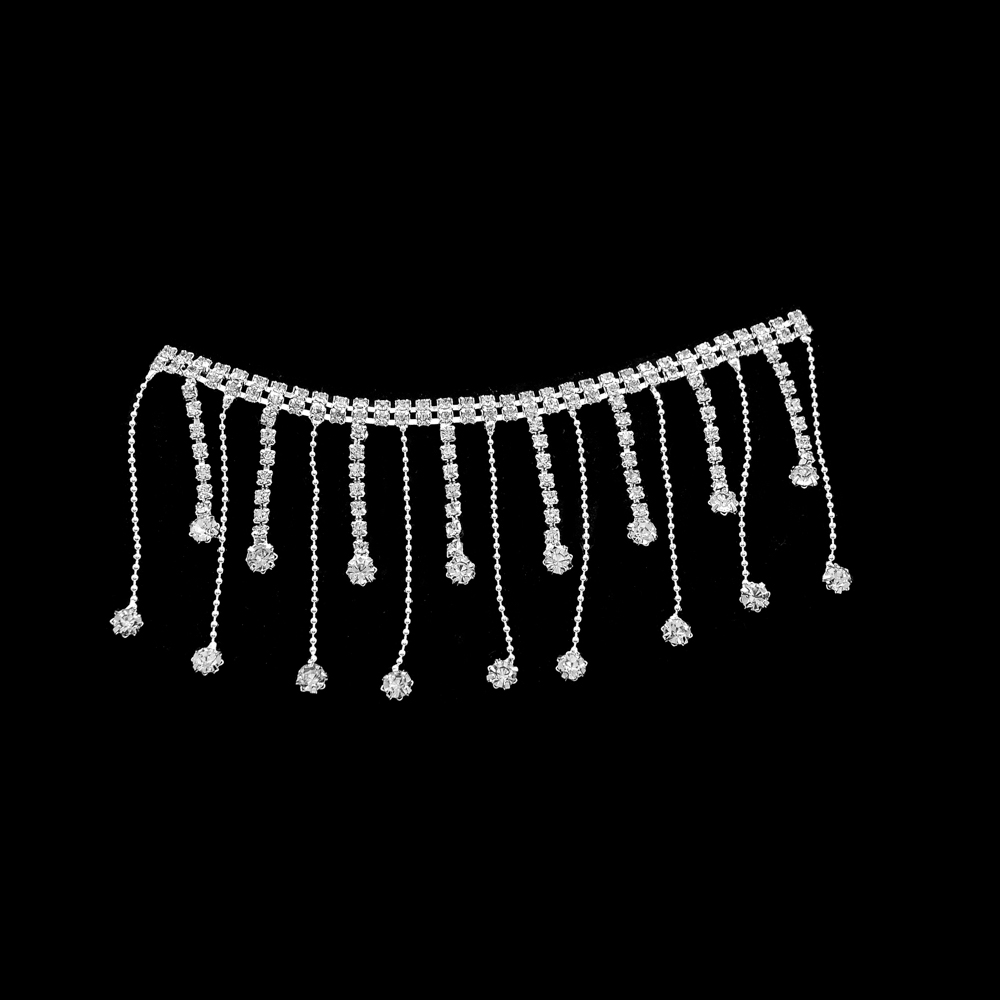 Тесьма стразы с подвесками  из страз,  5см, белый, ярд. Тесьма из страз