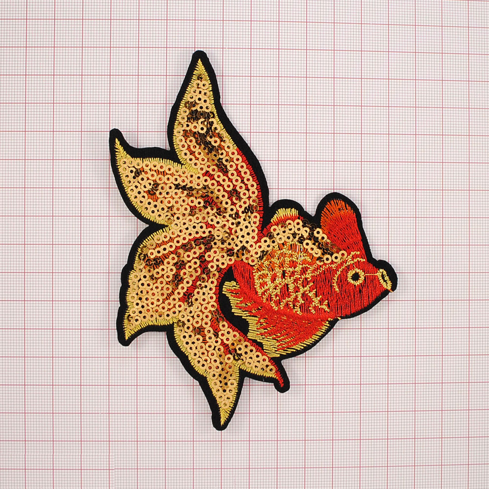 Аппликация клеевая пайетки Золотая Рыбка 10*13см красный, золото, шт. Аппликации клеевые Пайетки