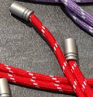 Шнур 5мм с металл наконечниками, 140см, красно-белый, матовый никель, шт. Шнур