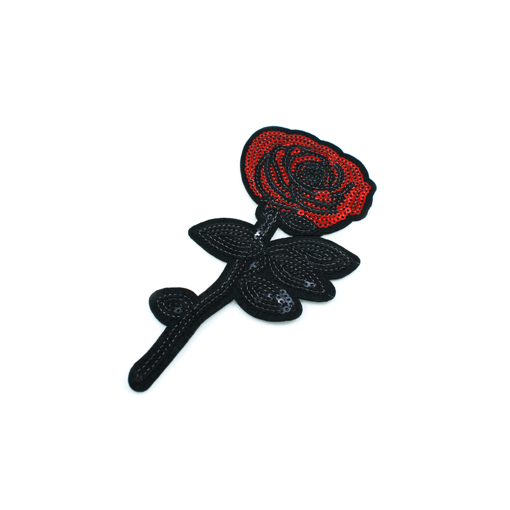 Аппликация клеевая пайетки Роза 15*8,3см черный, красные пайетки. Аппликации клеевые Пайетки