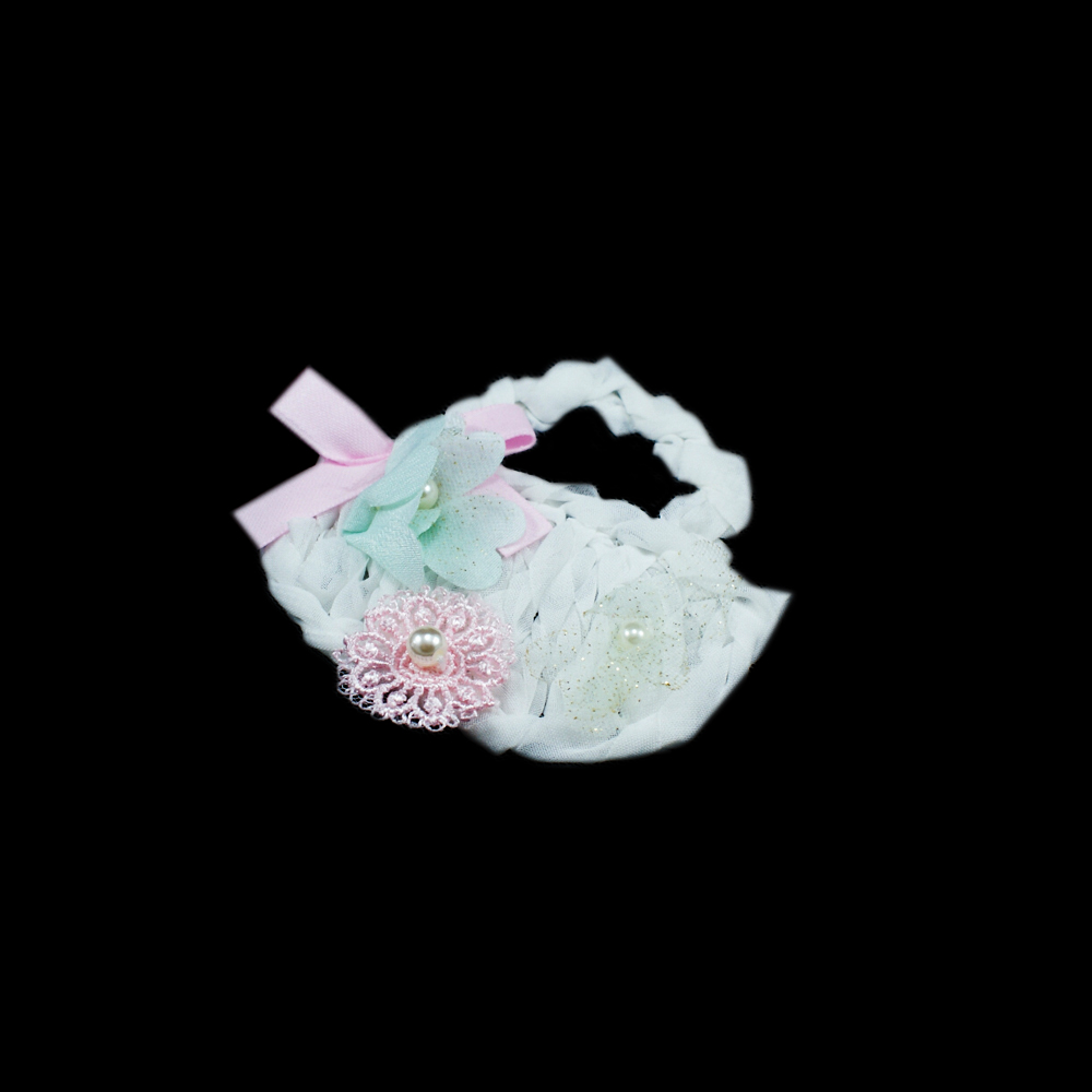 Аппликация кружевная пришивная Сумочка с бантом и цветком 8*7см белый, розовый бант, бирюзовый цветочек, шт. Аппликации Пришивные Кружевные Вязаные