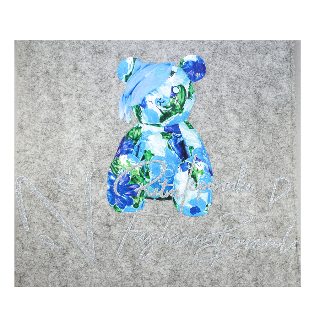 Термоаппликация Мишка с платком, 26*18см, синий, зеленый, серебро, шт. Термопереводки Резиновые, Термопленка