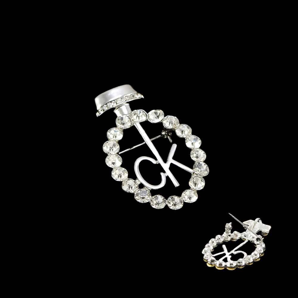 Брошь CK Флакон 32*50мм, NIKEL, белые камни, шт. Броши