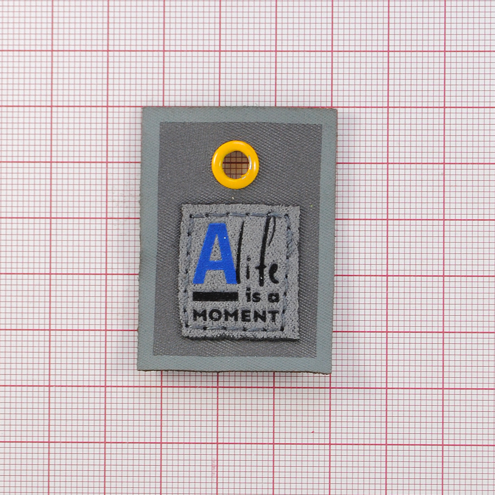 Лейба ткань A life is a moment, блочка желт., 4.7*3.4см, син., сер., черн., шт. Лейба Ткань