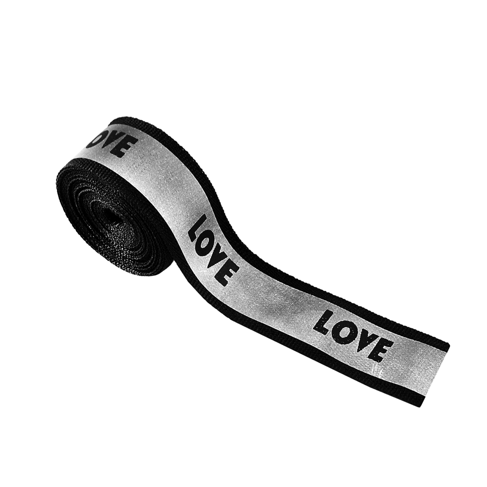 Тесьма светоотражающая на ткани LOVE 2см, черный, 48ярд. Тесьма