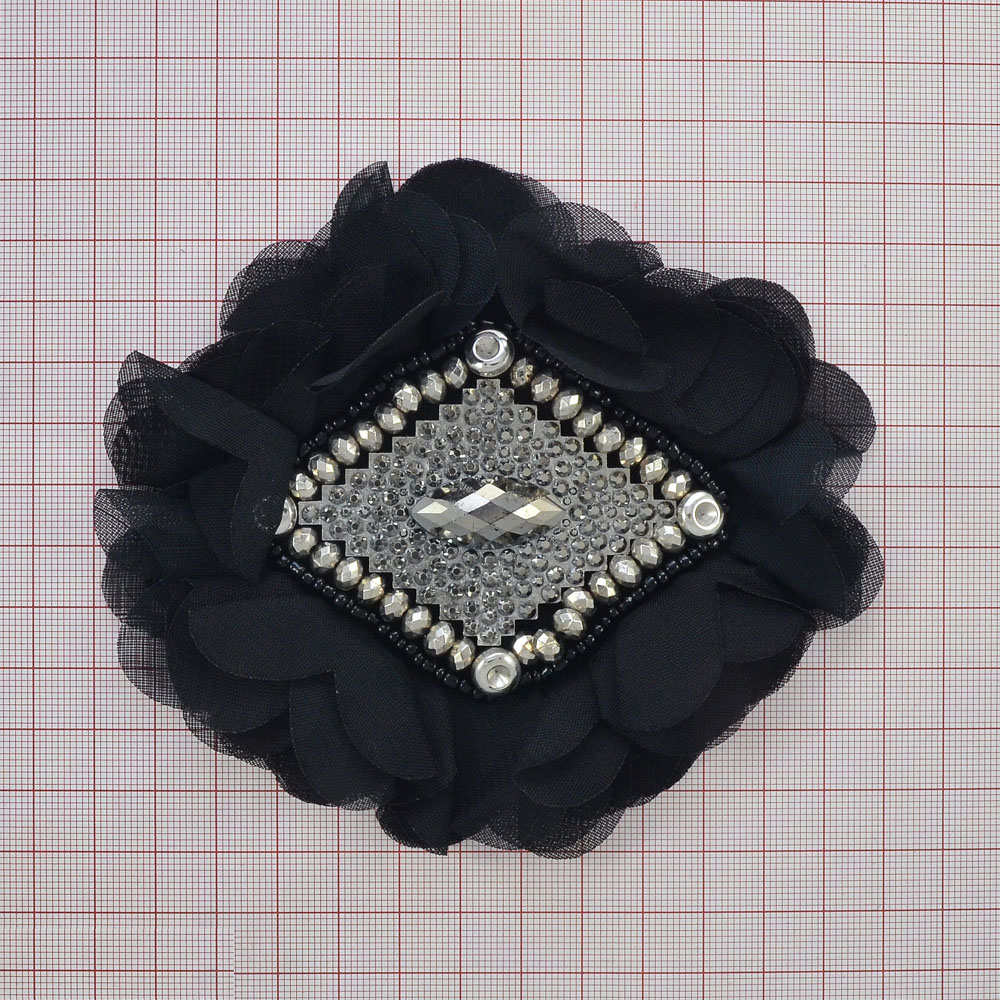 Аппликация декор Пион, ромб металл.укр. черный. Аппликация Декор