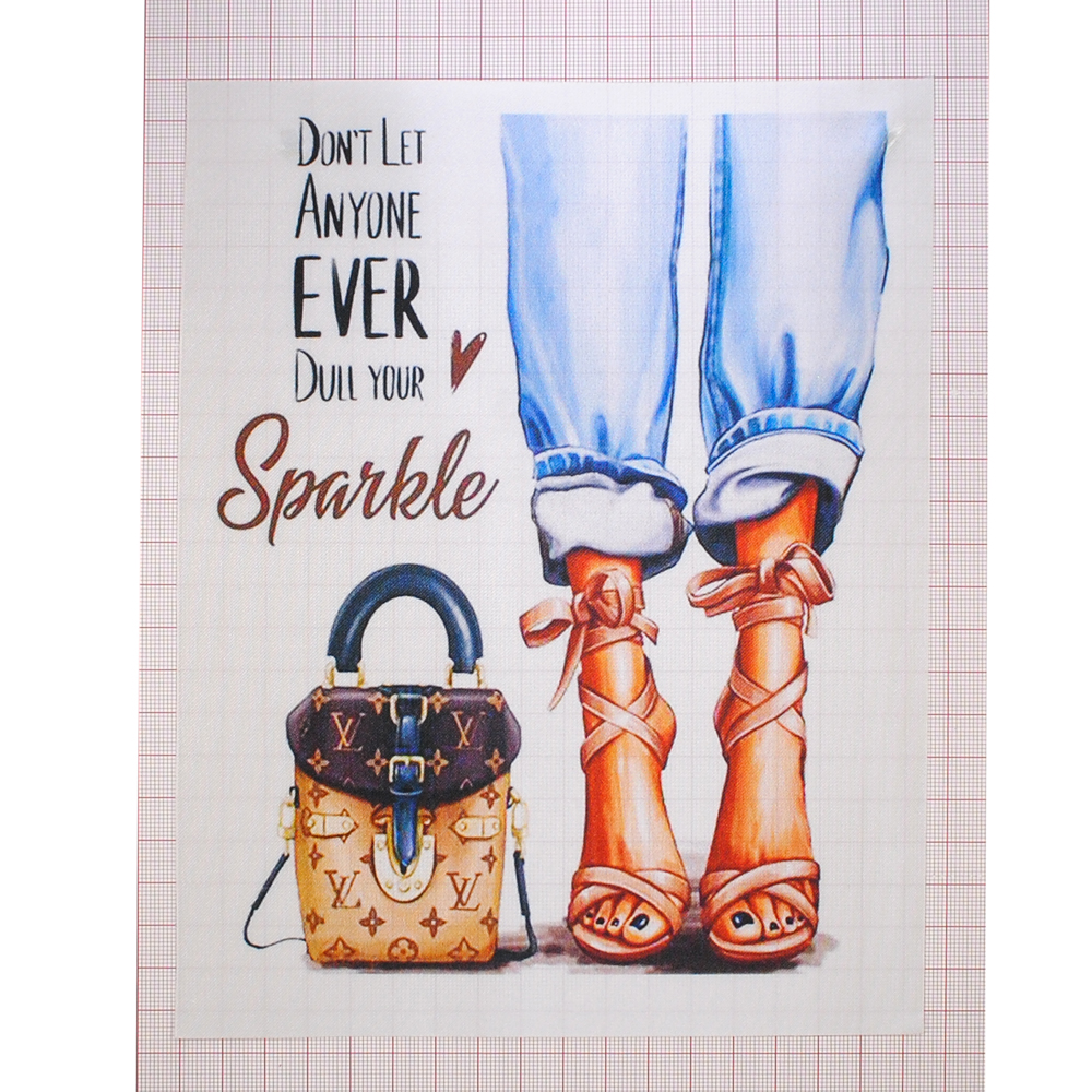 Аппликация пришивная Девушка в джинсах, сумка, 18*23см, беж /алтас/, шт. Аппликации Пришивные Постер