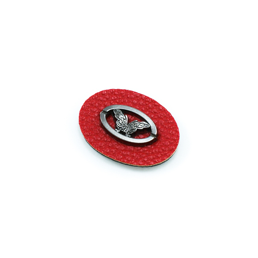 Лейба п/у и металл Бабочка овал, 33*26мм, краный фон, блек никель, шт. Лейба Кожзам