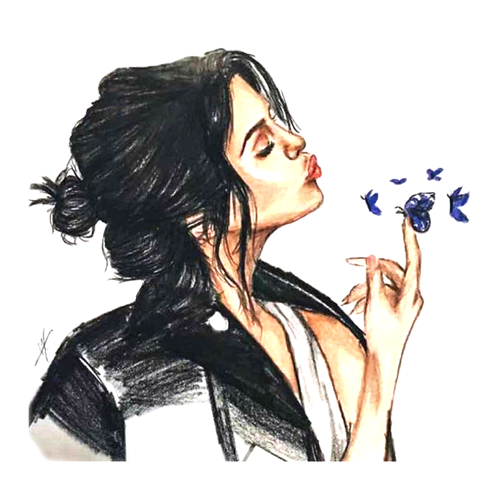 Термоаппликация Девушка с бабочками 22*21.2см, черный, бежевый, синий шт. Термоаппликации Накатанный рисунок