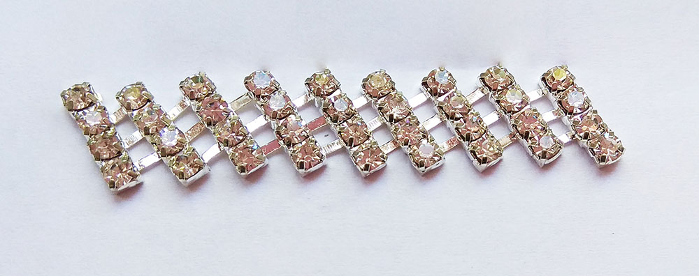 Декор металлический Цепочка со стразами 4 ряда, 1.1см, серебро, crystal, ярд. Декор Металл Пришивной