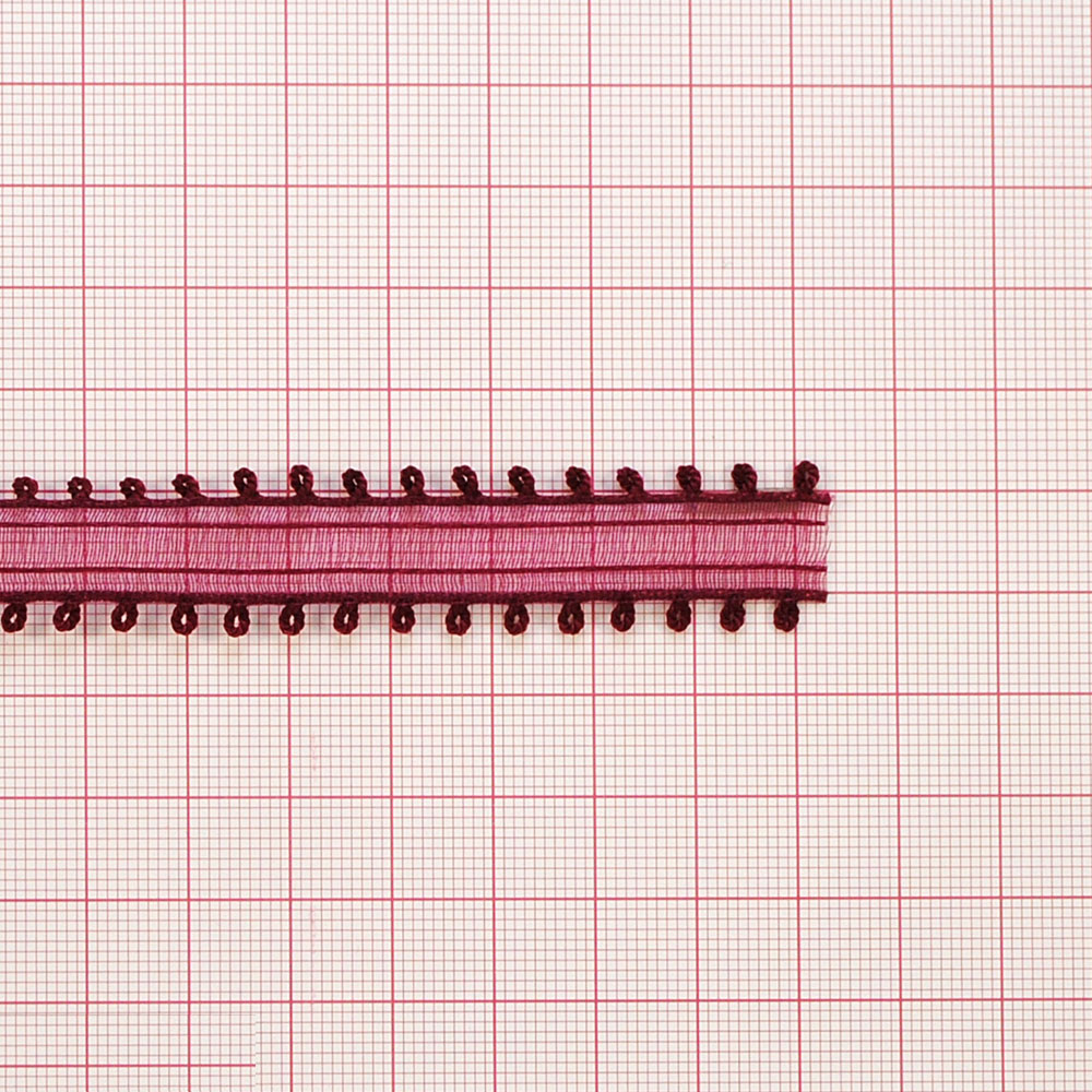 Тесьма органза с петельками 2,5см бордовый, 100ярд. Тесьма