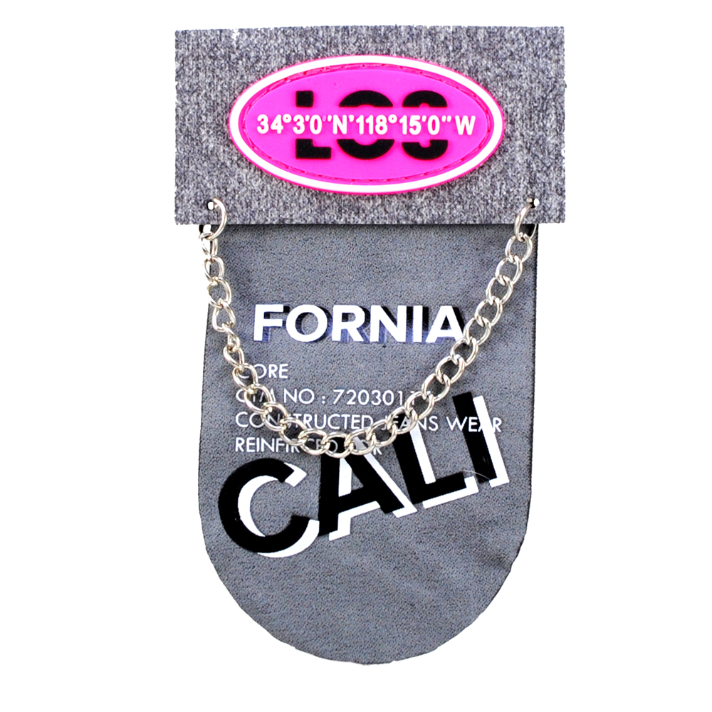 Лейба рез. и кожзам Fornia, 7*3,5см (язычок 8см), сер., роз., чёрн., бел., флажок ткань, цепь, шт. Лейба Резина