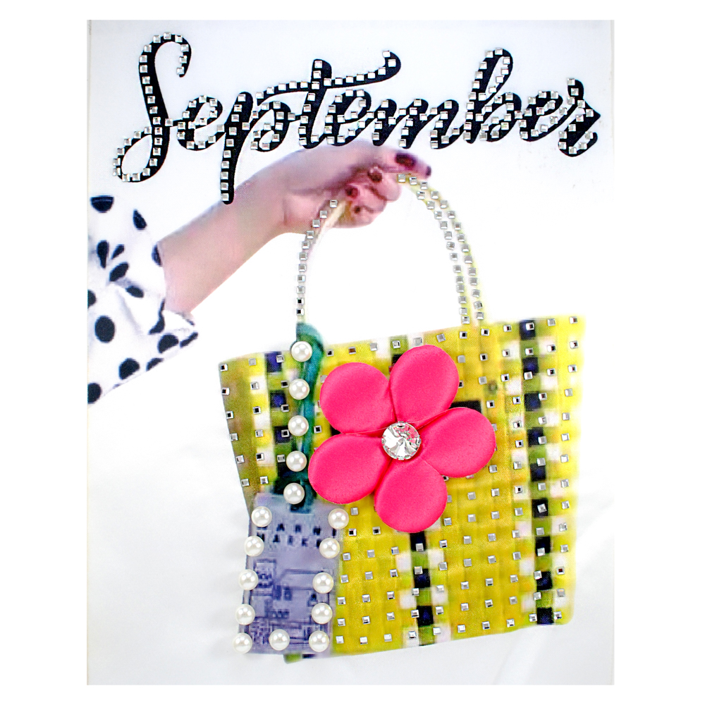 Аппликация тк. приш. с бус. и стр. September Сумка, 26*20см, черн., роз., бел., зел. шт. Аппликации Пришивные Постер