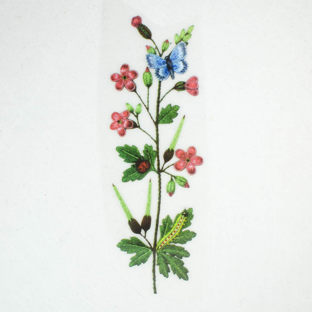 Термоаппликация Цветок Полевой, бабочка и гусеница 5,7*11,8см, цветная, шт. Термопереводки Цветы, Птицы