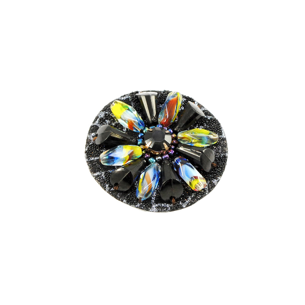 Шеврон Д-40 круг 5см черный, золото, 1крупный камень, стеклянное украшение. Шеврон Декор
