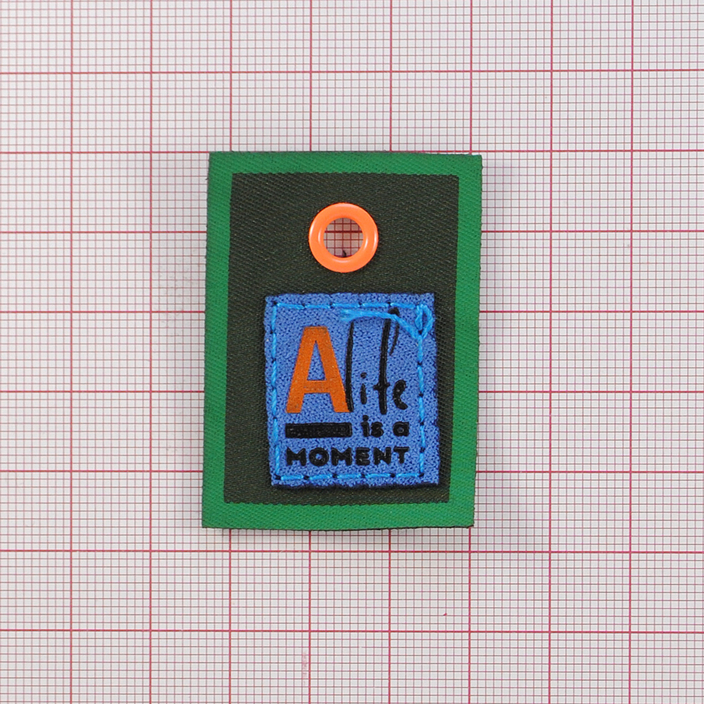 Лейба ткань A life is a moment, блочка оранж., 4.7*3.4см, син., зел.,оранж., черн., шт. Лейба Ткань