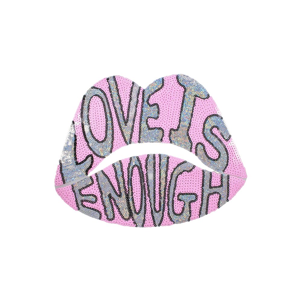 Аппликация клеевая, пайетки, Губы Love, 25.5*20,5см, розовый, серебряный, шт. Аппликации клеевые Пайетки