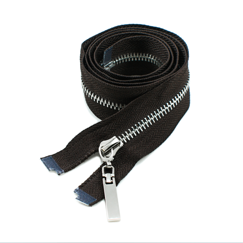 Змейка металлическая №5 85см, О/Е, Nickel и темно-коричневая ткань, шт. Змейка Металл