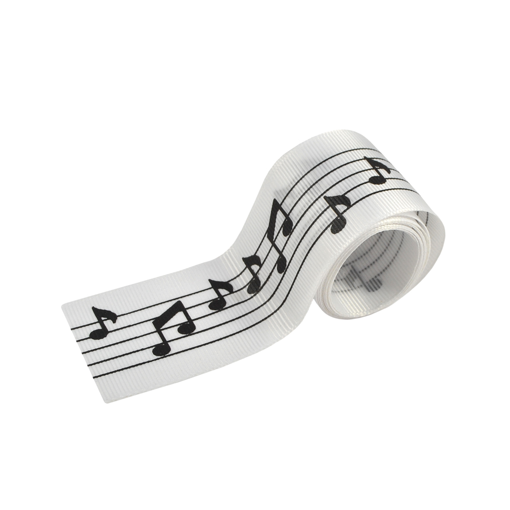 Тесьма репсовая, лого накатка, Ноты, 40мм, черный, фон белый, ярд. Тесьма