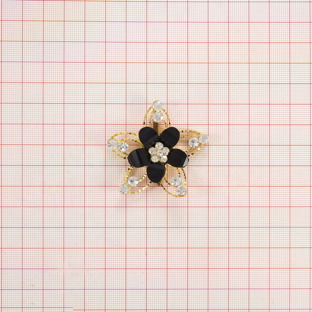 Краб металл6518 /краб/ GOLD, цветок -5 черных камней, 5 пар белые камни, шт. Крабы Металл Цветы, Жуки